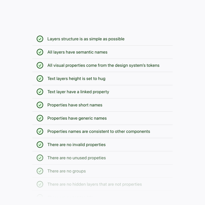 A checklist with several items ticked showcasing the quality control involved in designing components.